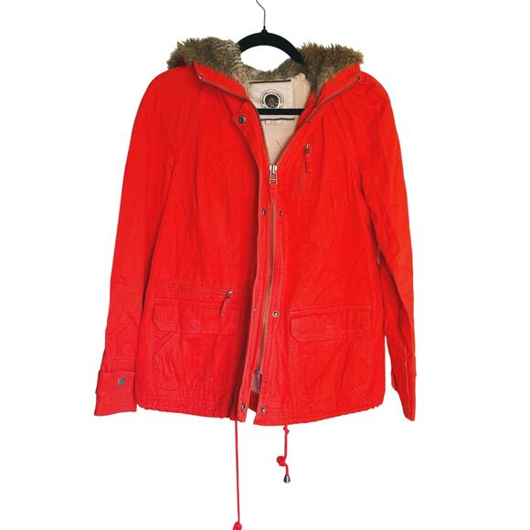 Anthro Daughters of the Liberation Fur Hood Full Zip Utility Parka Red XS Winter - Picture 3 of 13